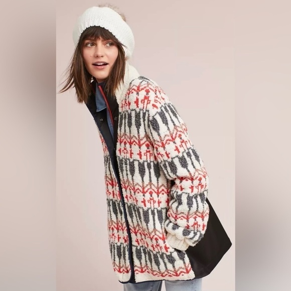 Anthropologie Sleeping on Snow Women’s Intarsia Sherpa Jacket Size M - Picture 1 of 11